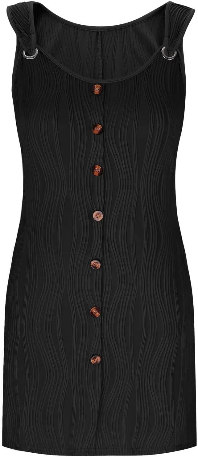 Finelylove Summer Spring Dresses for Women 2025 O Ring Shoulder Sleeveless Sundress Button A Line Mini Dress Beach Clothes