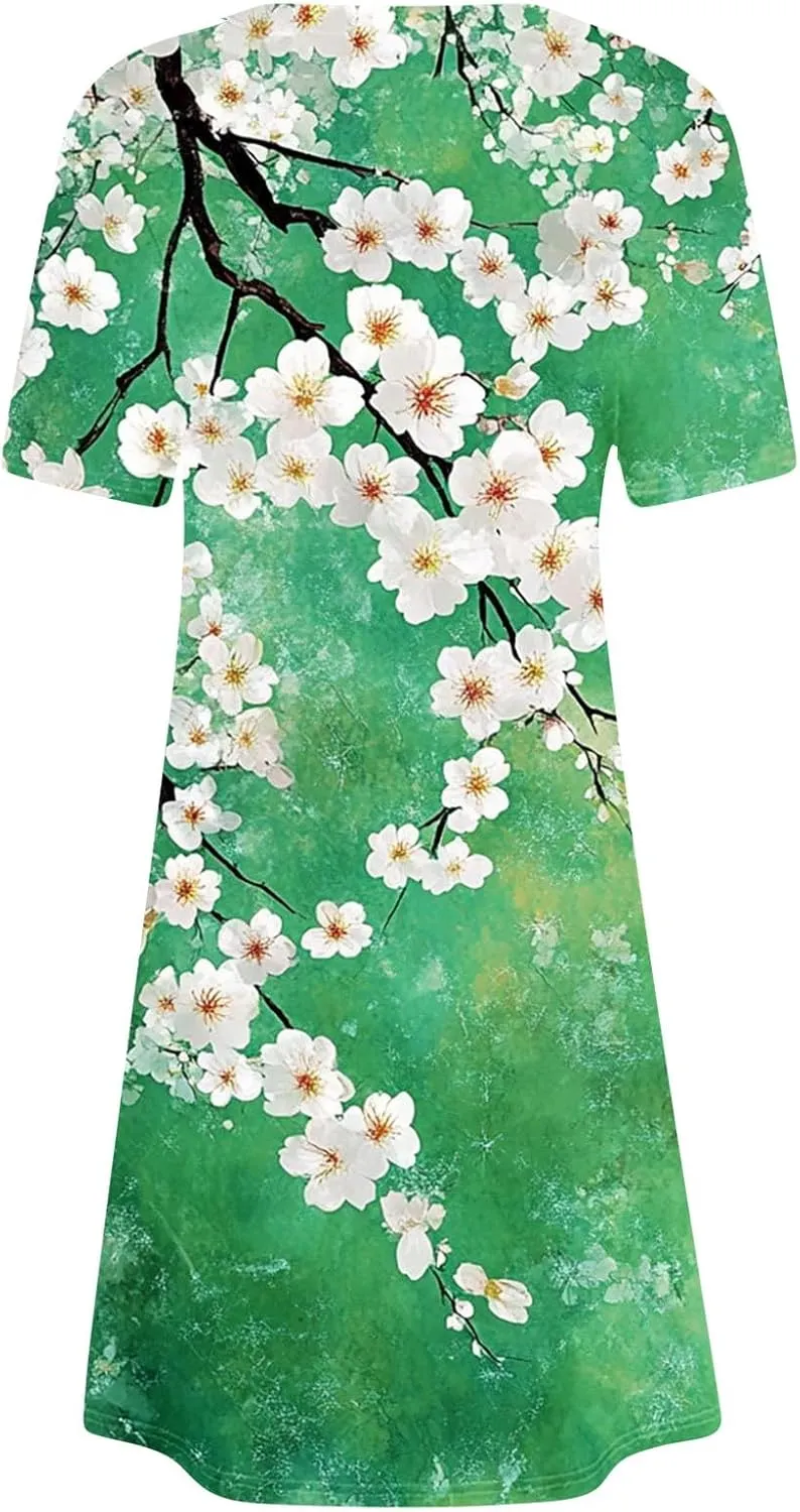 Finelylove Sundresses for Women 2025 Short Sleeve Mini Dress Summer Hawaiian Floral Beach Vacation Dresses Boho Outfits