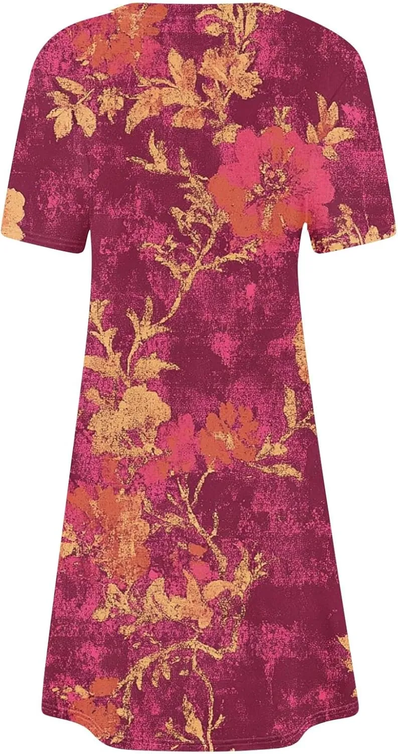 Finelylove Sundresses for Women 2025 Short Sleeve Mini Dress Summer Hawaiian Floral Beach Vacation Dresses Boho Outfits
