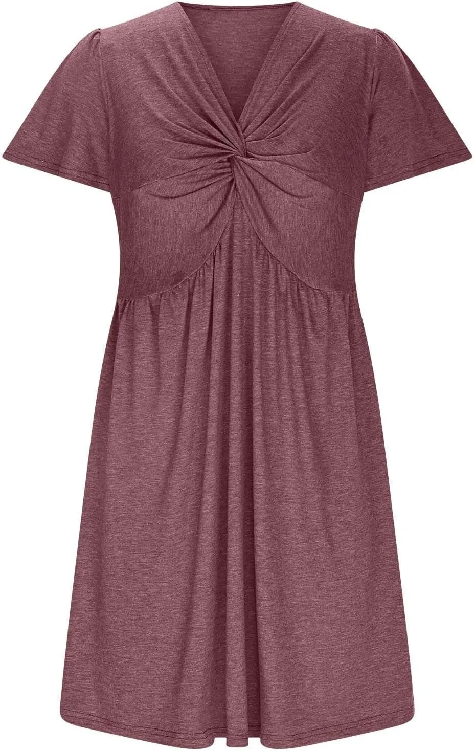 Finelylove Women's Casual Summer Dresses Short Sleeve V Neck Ruched Mini Dress A Line Flowy Boho Beach Vacation Sundresses