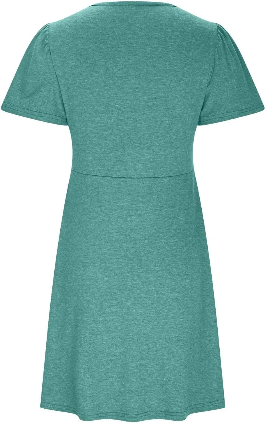 Finelylove Women's Casual Summer Dresses Short Sleeve V Neck Ruched Mini Dress A Line Flowy Boho Beach Vacation Sundresses