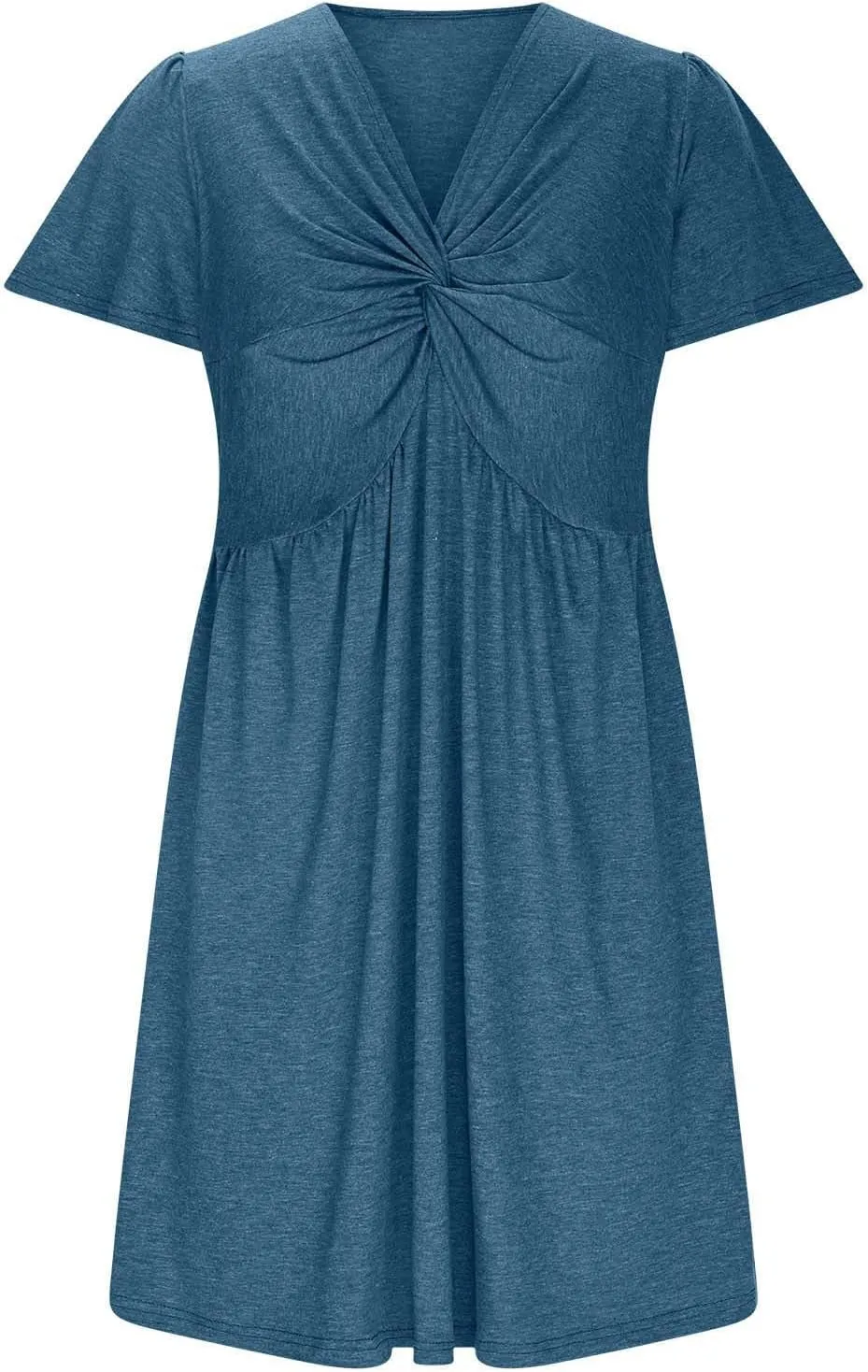 Finelylove Women's Casual Summer Dresses Short Sleeve V Neck Ruched Mini Dress A Line Flowy Boho Beach Vacation Sundresses