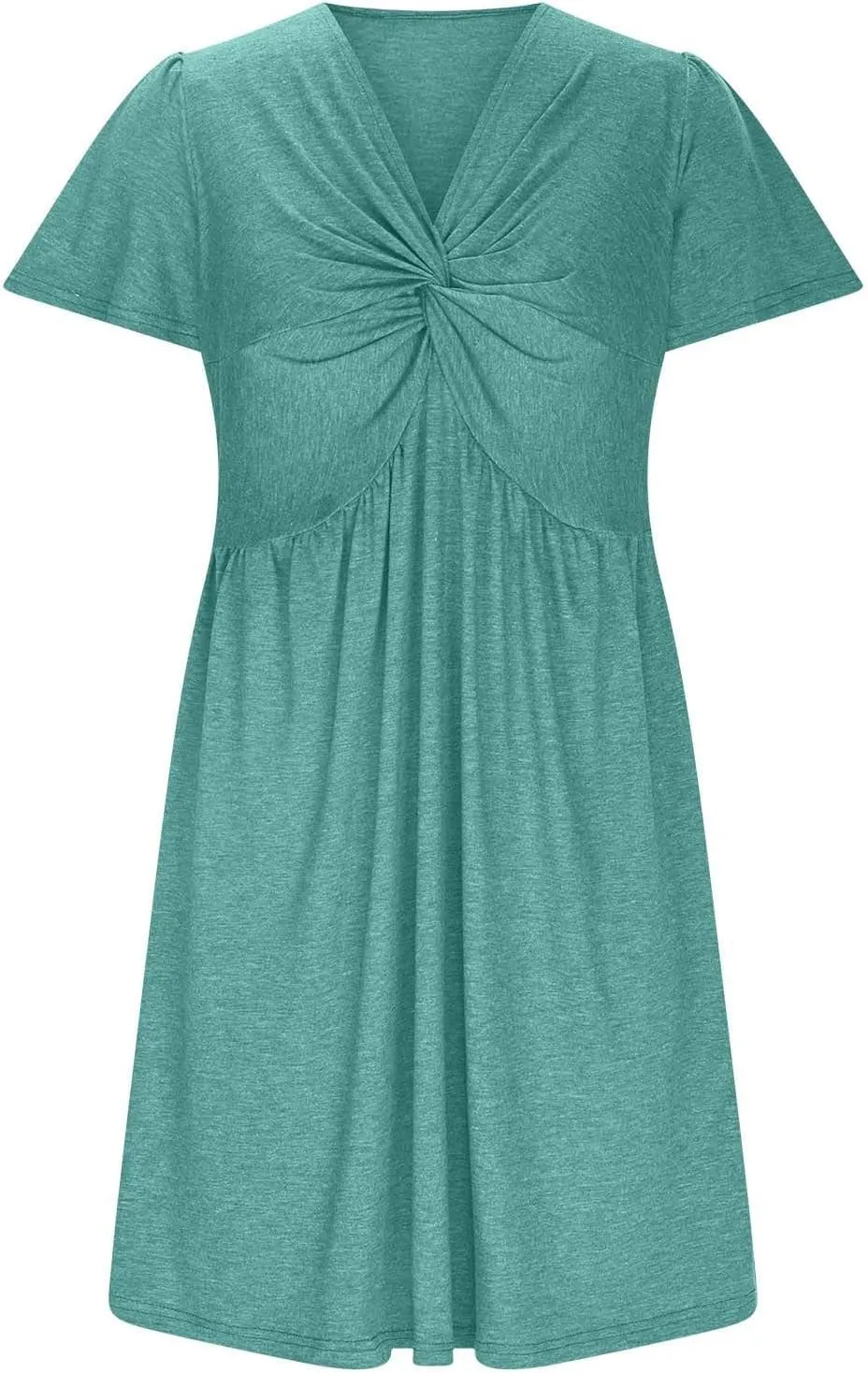 Finelylove Women's Casual Summer Dresses Short Sleeve V Neck Ruched Mini Dress A Line Flowy Boho Beach Vacation Sundresses