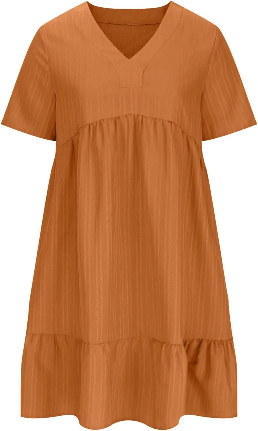 Finelylove Womens Summer Casual Mini Dress Short Sleeve V Neck A Line Sundress Ruffle Flowy Tiered Beach Vacation Dresses