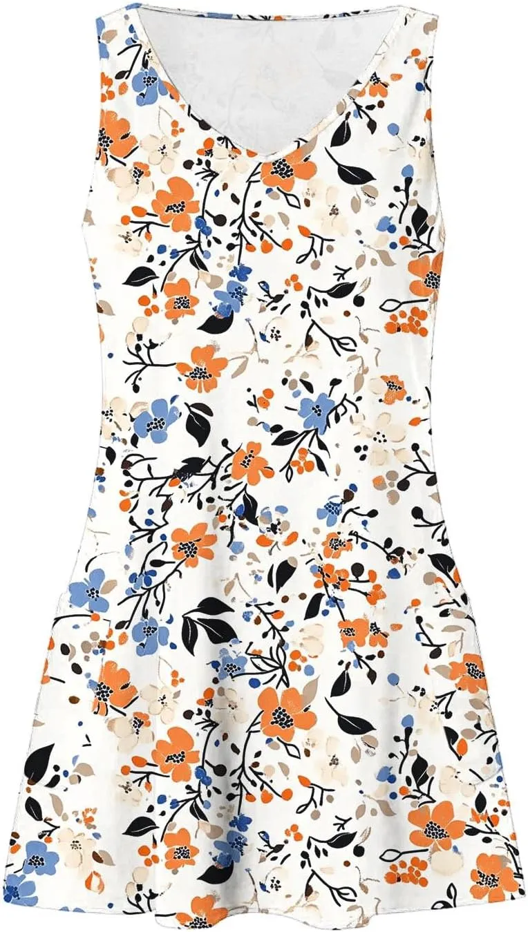 Finelylove Womens Summer Dresses 2025 V Neck Sleeveless Sundress Boho Floral Mini Dress Swimsuit Coverup 2025 Beach Vacation