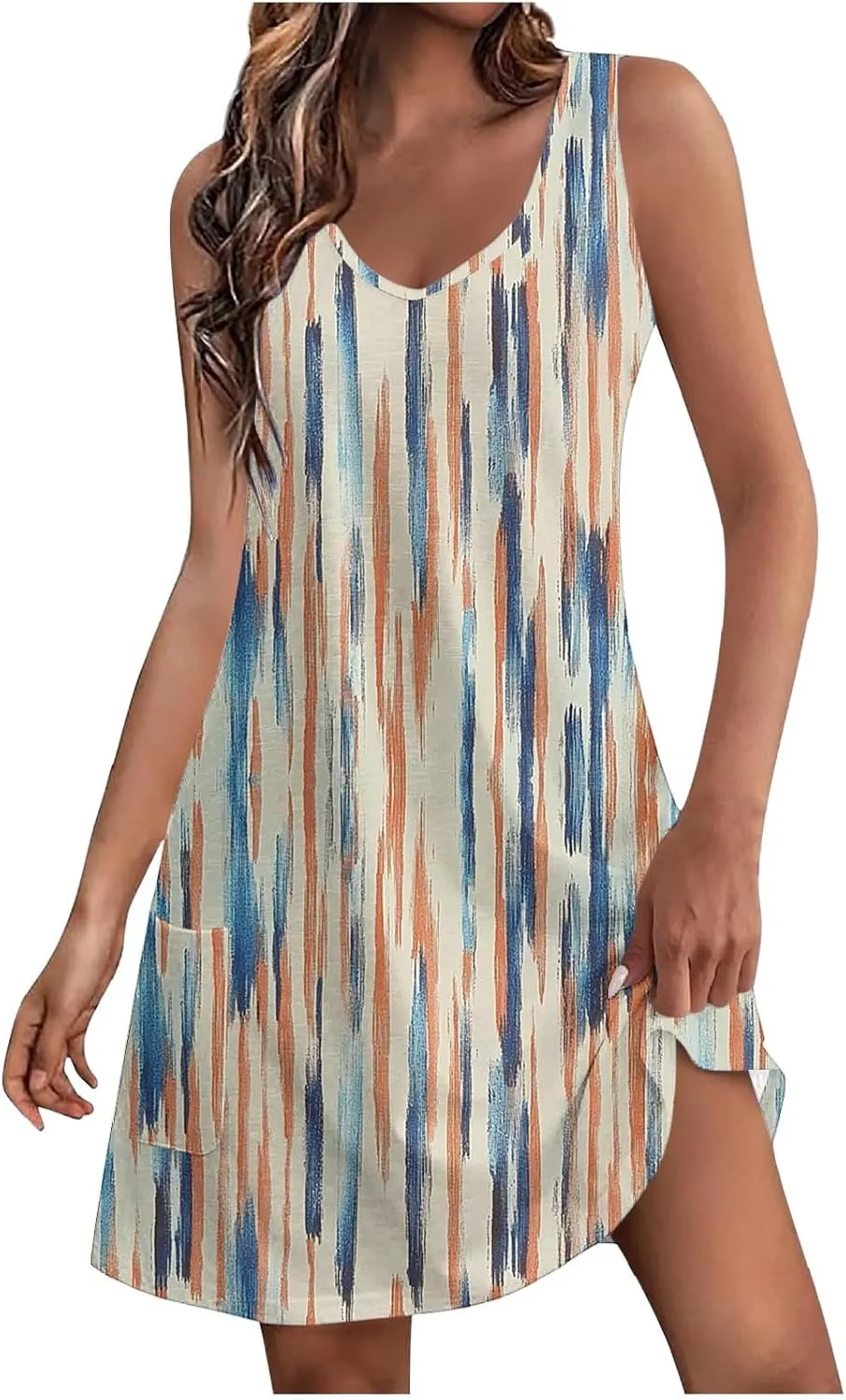 Finelylove Womens Summer Dresses 2025 V Neck Sleeveless Sundress Boho Floral Mini Dress Swimsuit Coverup 2025 Beach Vacation