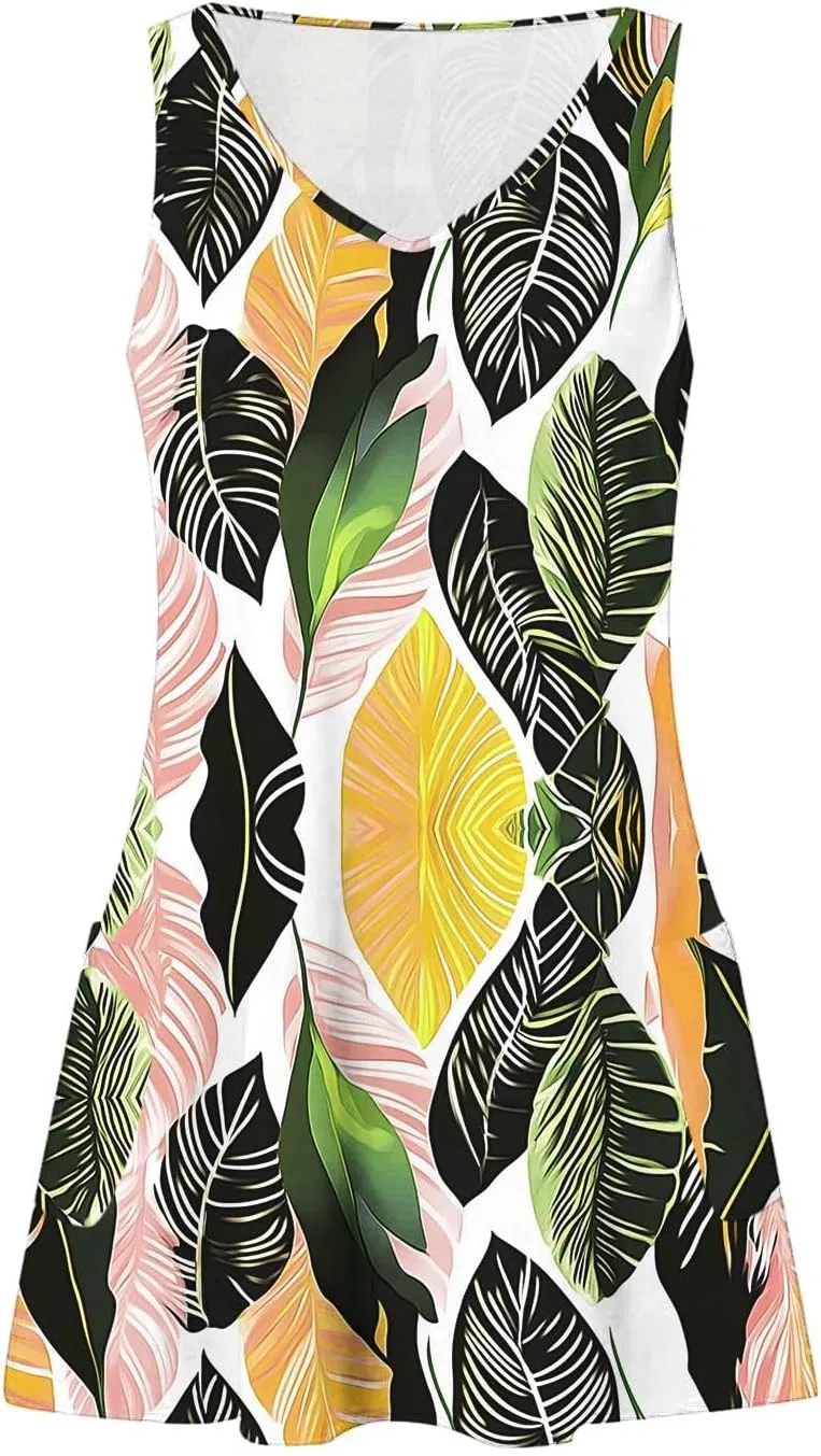 Finelylove Womens Summer Dresses 2025 V Neck Sleeveless Sundress Boho Floral Mini Dress Swimsuit Coverup 2025 Beach Vacation