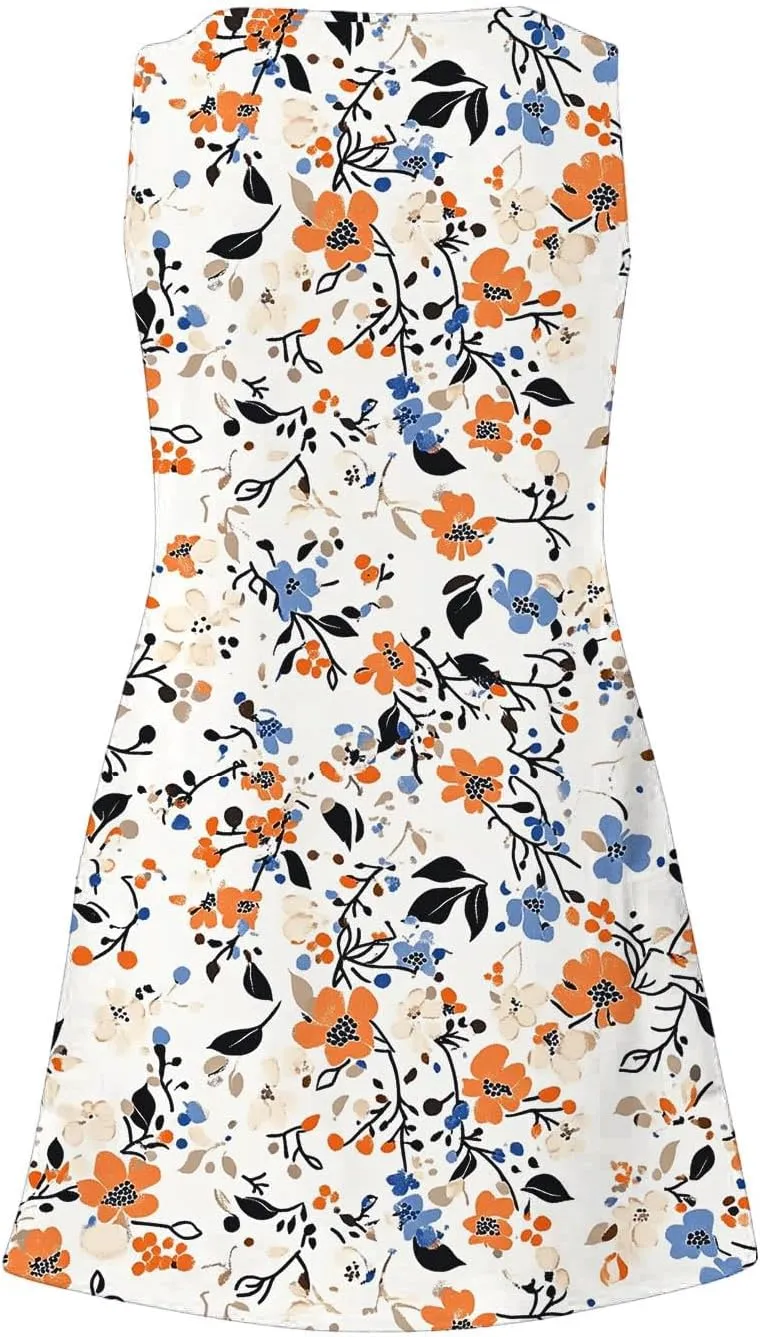 Finelylove Womens Summer Dresses 2025 V Neck Sleeveless Sundress Boho Floral Mini Dress Swimsuit Coverup 2025 Beach Vacation