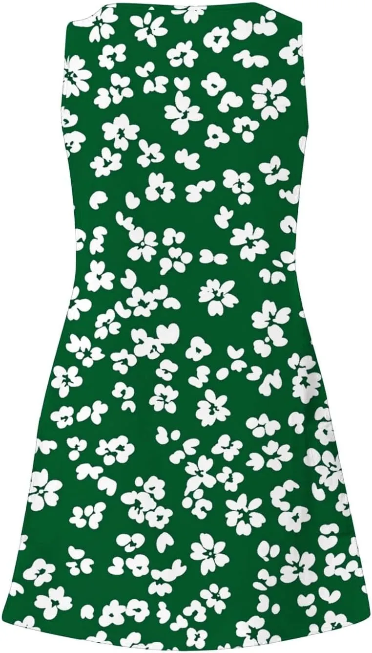 Finelylove Womens Summer Dresses 2025 V Neck Sleeveless Sundress Boho Floral Mini Dress Swimsuit Coverup 2025 Beach Vacation