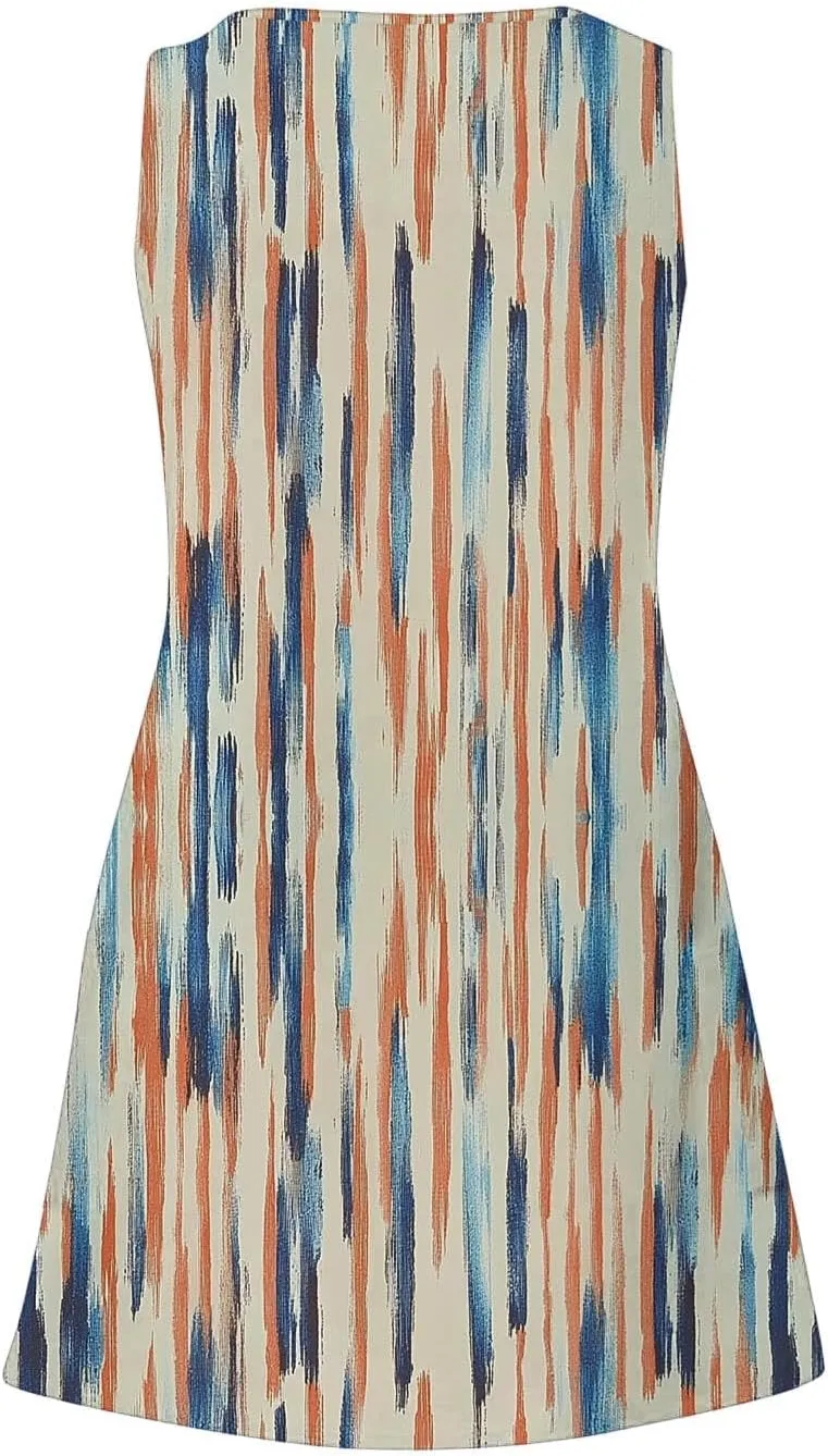 Finelylove Womens Summer Dresses 2025 V Neck Sleeveless Sundress Boho Floral Mini Dress Swimsuit Coverup 2025 Beach Vacation