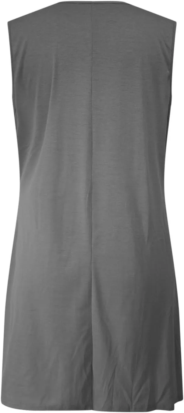 Finelylove Womens Summer Dresses Sleeveless Keyhole Ruched Sundresses Ruffle Flowy A Line Mini Beach Dress with Pockets