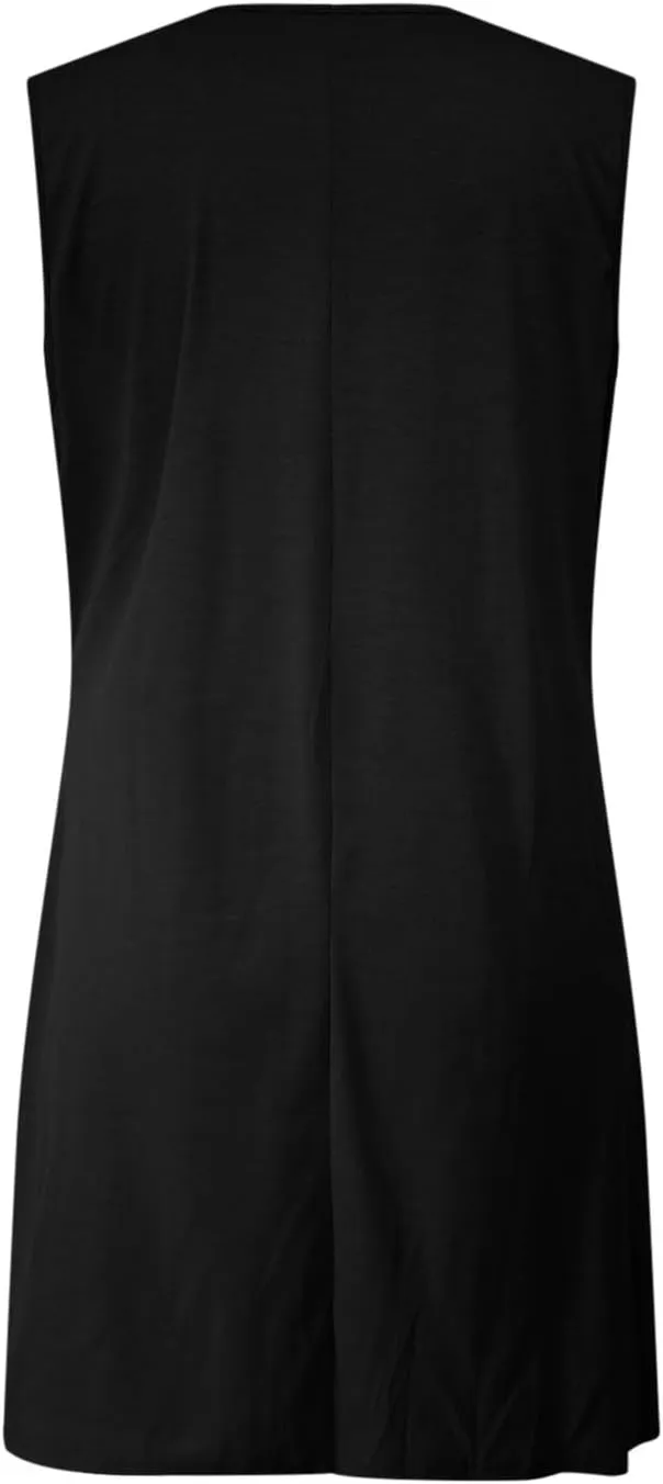 Finelylove Womens Summer Dresses Sleeveless Keyhole Ruched Sundresses Ruffle Flowy A Line Mini Beach Dress with Pockets