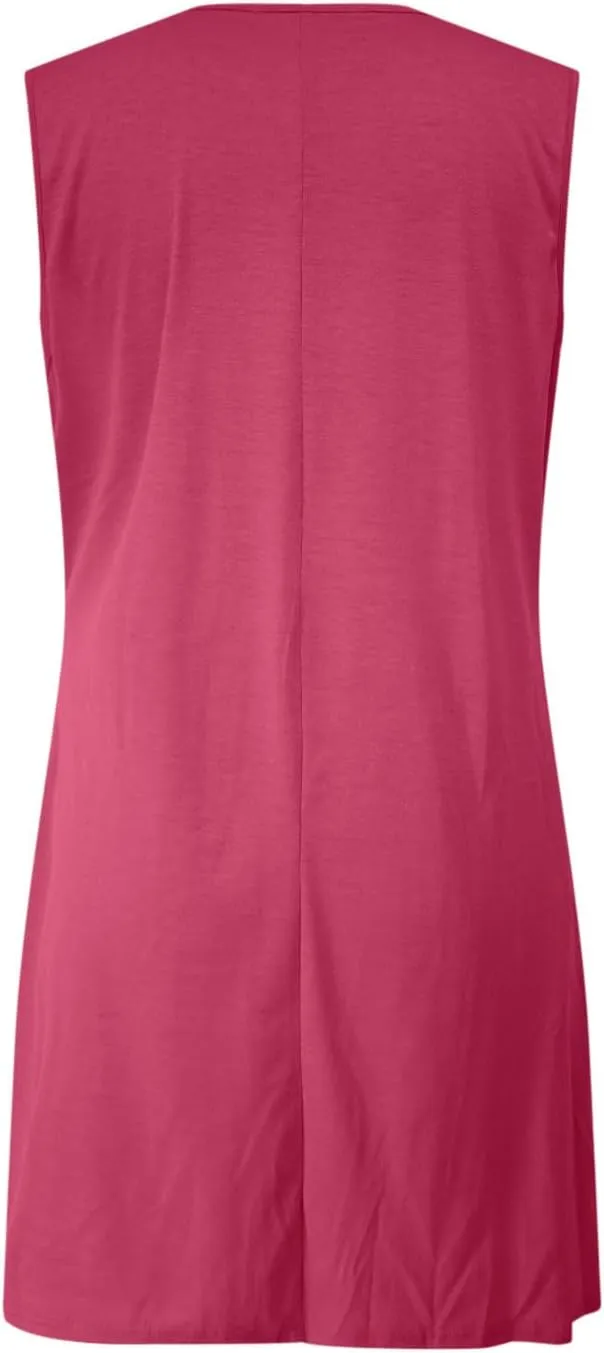 Finelylove Womens Summer Dresses Sleeveless Keyhole Ruched Sundresses Ruffle Flowy A Line Mini Beach Dress with Pockets