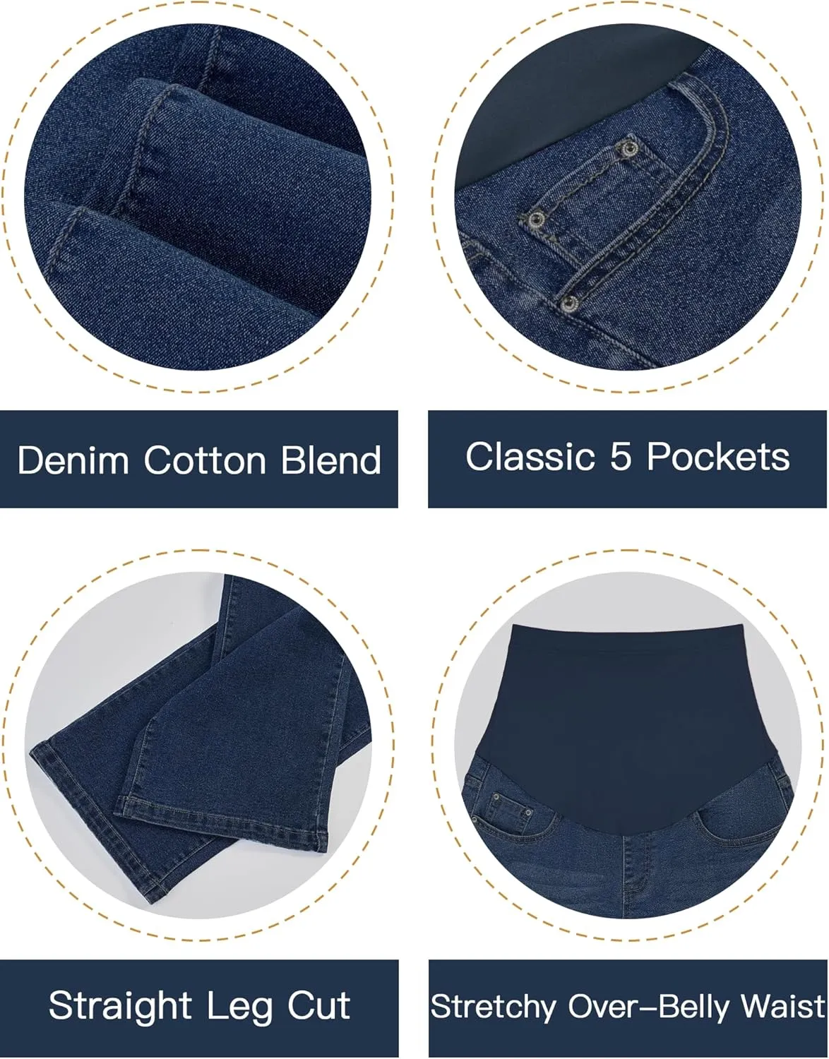 fitglam Women's Maternity Jeans Straight Leg Relaxed Fit Over Belly Pregnancy Denim Work Pants Maternity Clothes with Pockets