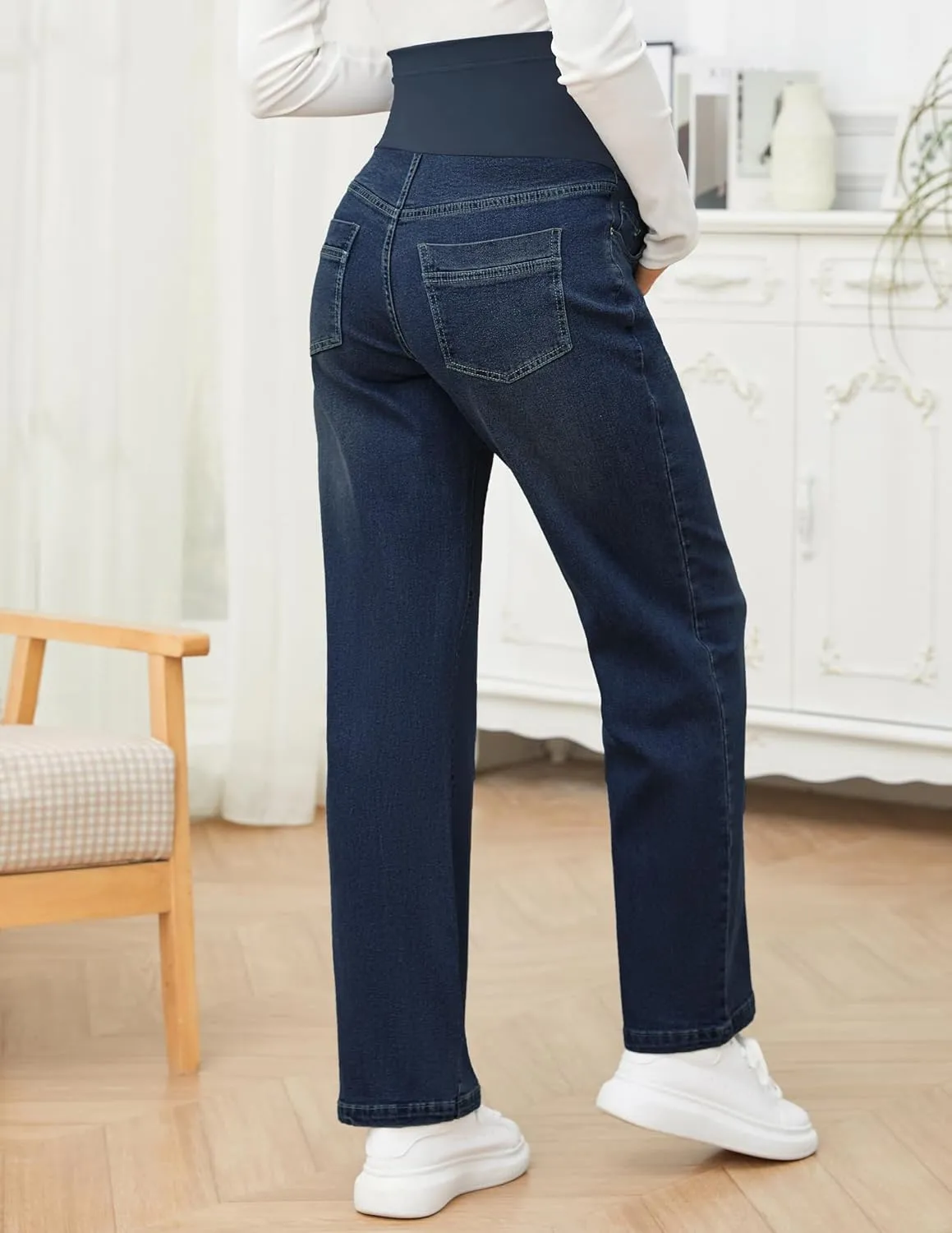 fitglam Women's Maternity Jeans Straight Leg Relaxed Fit Over Belly Pregnancy Denim Work Pants Maternity Clothes with Pockets