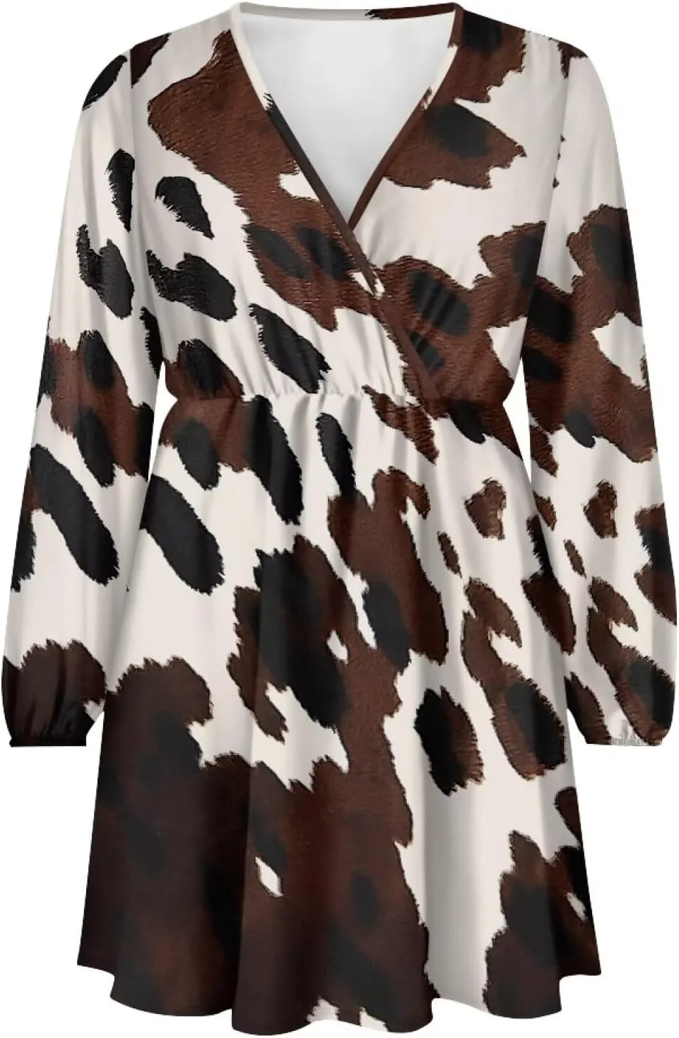 Flashideas Women's Multicolor Casual Maxi Dress, Polyester, V-Neck, Long Sleeve, High Waist, Swing, Size S-XL