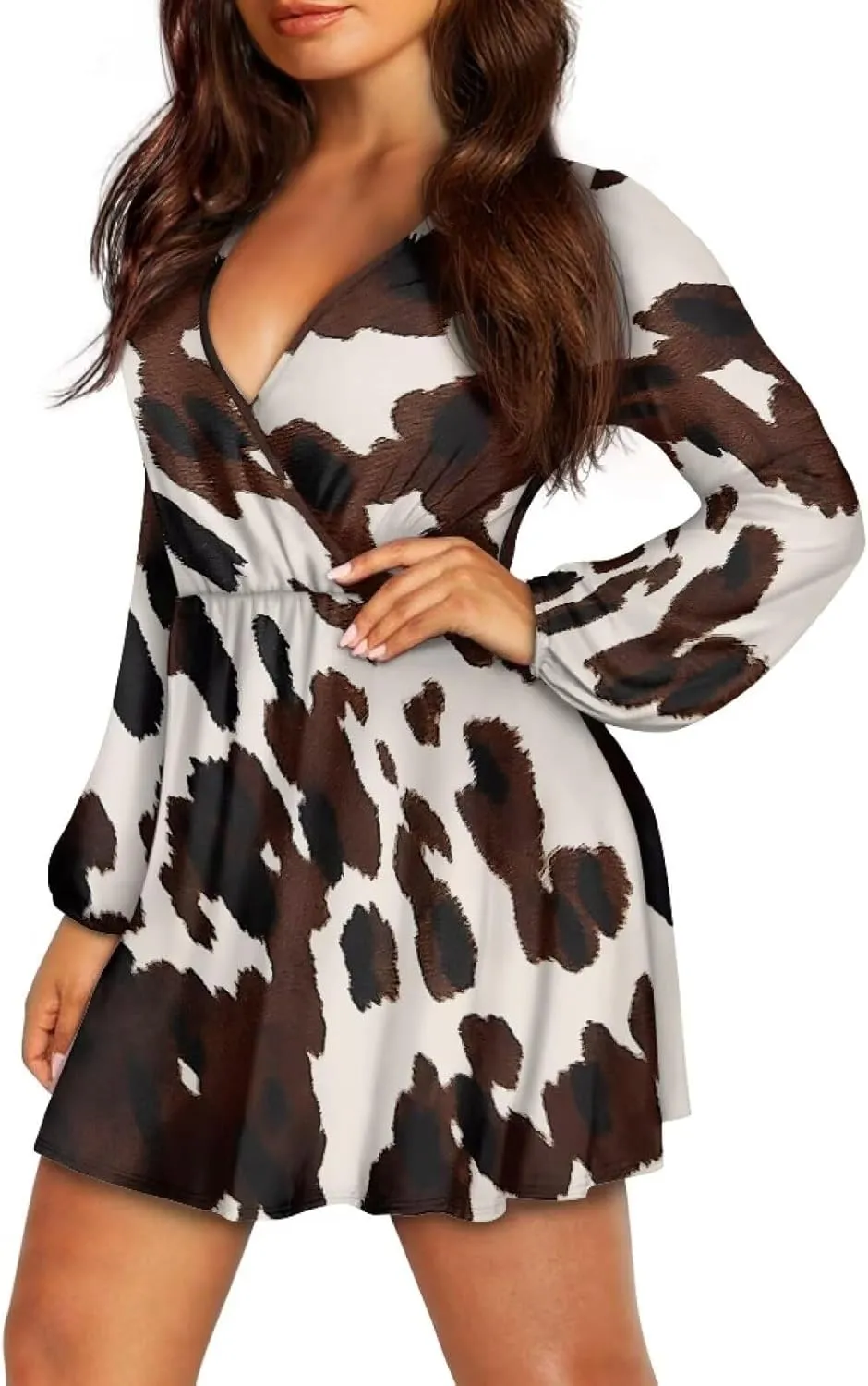 Flashideas Women's Multicolor Casual Maxi Dress, Polyester, V-Neck, Long Sleeve, High Waist, Swing, Size S-XL