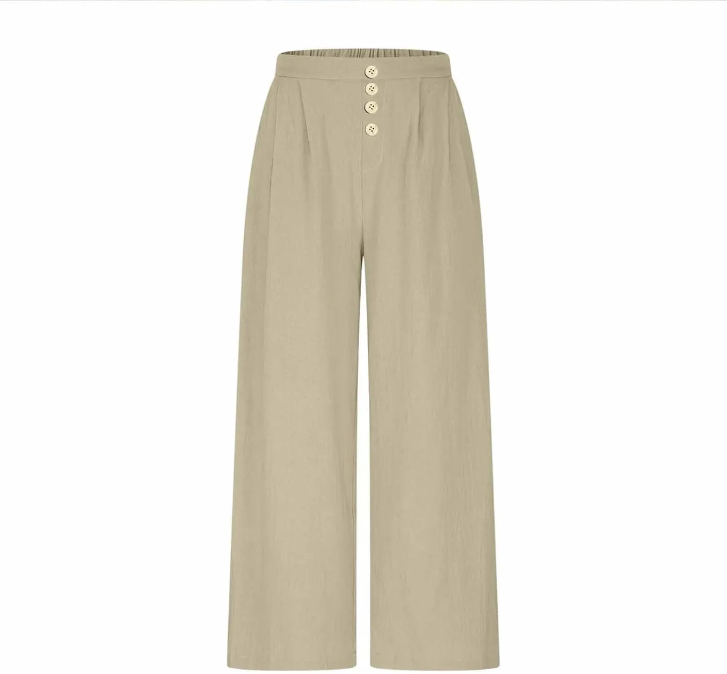 Flowy Pants for Women Summer Cotton Linen Wide Leg Palazzo Pants Beach Casual Button Down Trouser with Pockets