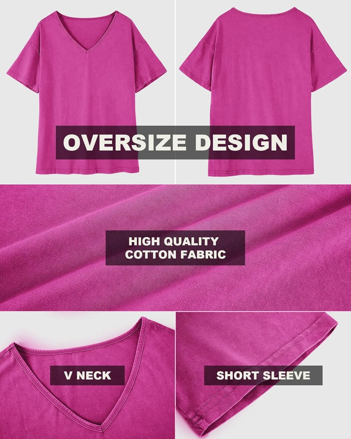 Flowyair Womens Oversized T Shirts Summer Loose Fit Cotton Short Sleeve Basic Tees Casual V Neck Boyfriend Tunic Tops