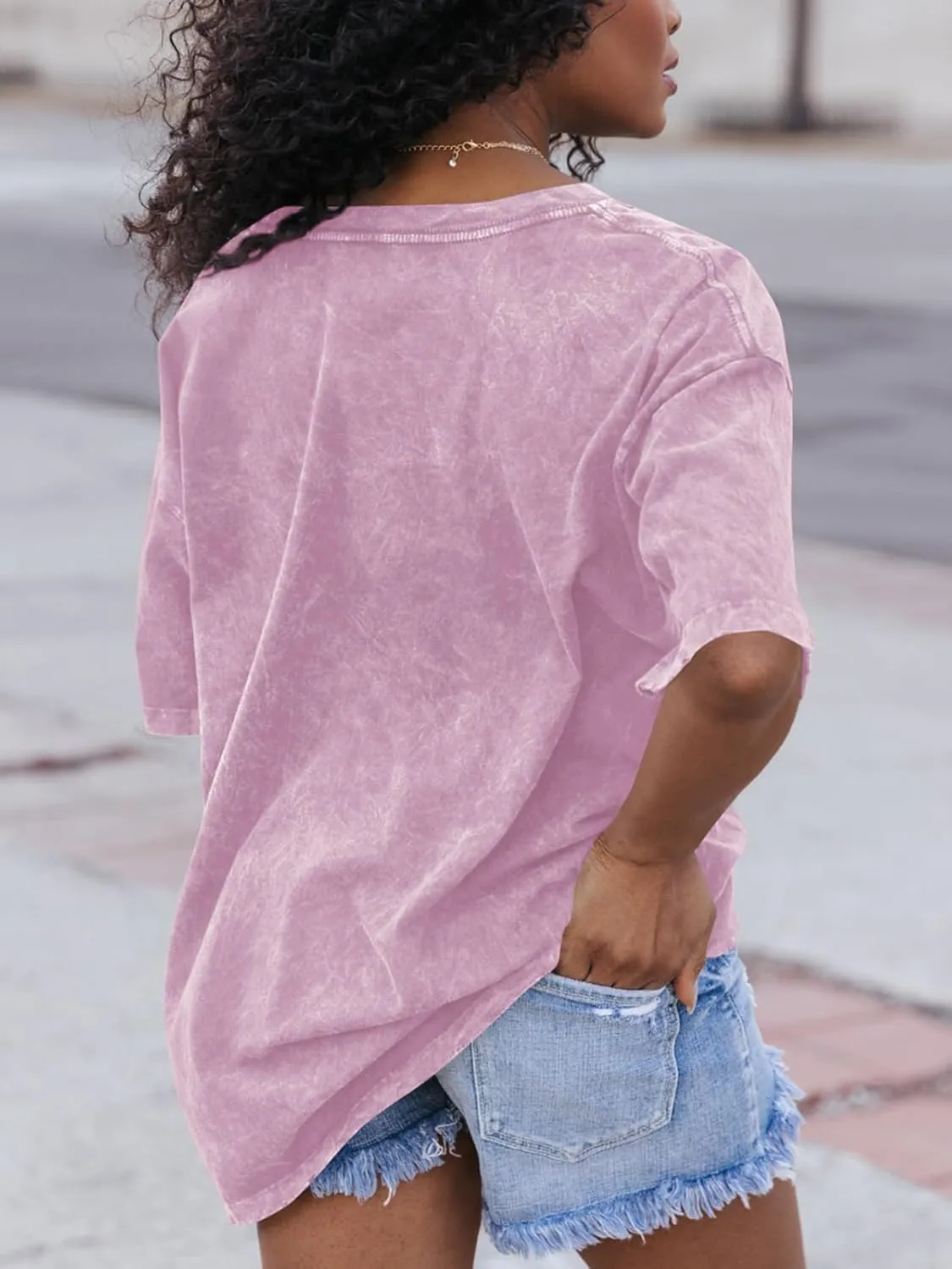 Flowyair Womens Oversized T Shirts Summer Loose Fit Cotton Short Sleeve Basic Tees Casual V Neck Boyfriend Tunic Tops