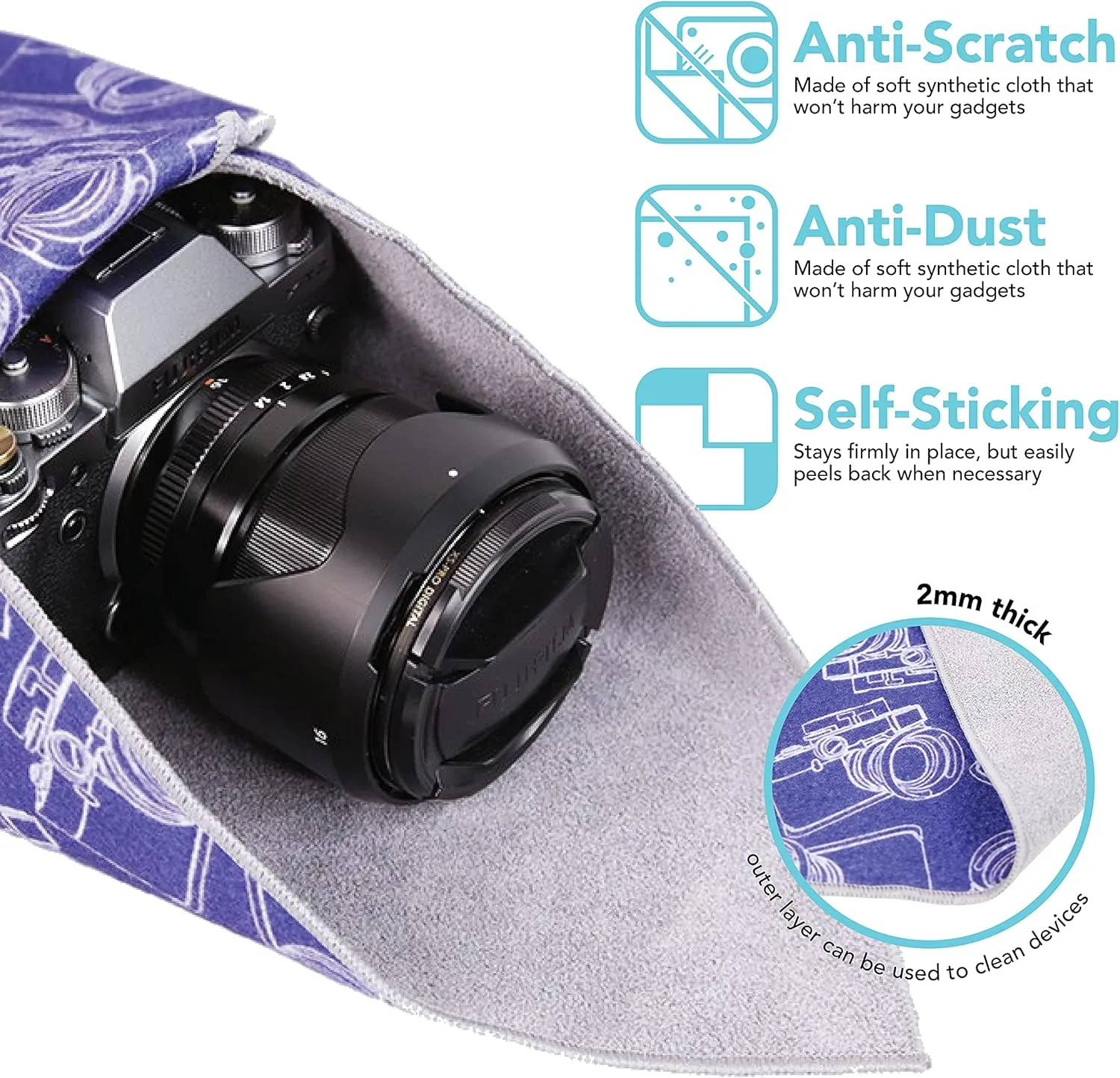 Foto&Tech Flexible Magic Cloth Wrapper, Anti-Scratch Camera Lens Book Wrap Travel Case, Compatible with DSLR Camera Lens Laptop Smartphone Tablet Gaming Consoles