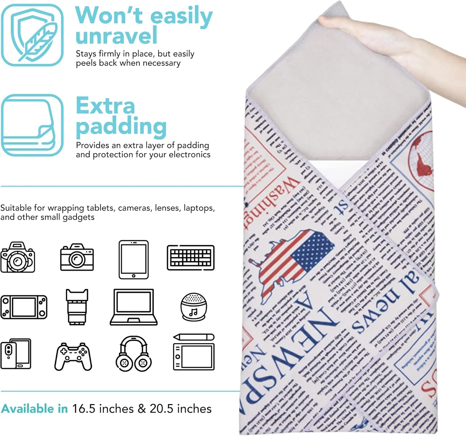 Foto&Tech Flexible Magic Cloth Wrapper, Anti-Scratch Camera Lens Book Wrap Travel Case, Compatible with DSLR Camera Lens Laptop Smartphone Tablet Gaming Consoles