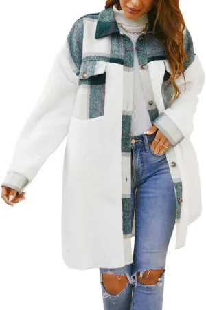 FSHAOES Womens 2024 Winter Coats Fuzzy Fleece Long Jackets Plaid Shacket Button Down Shirts Lightweight Outwear Cardigan