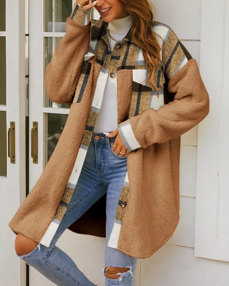 FSHAOES Womens 2024 Winter Coats Fuzzy Fleece Long Jackets Plaid Shacket Button Down Shirts Lightweight Outwear Cardigan