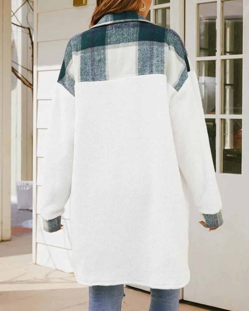 FSHAOES Womens 2024 Winter Coats Fuzzy Fleece Long Jackets Plaid Shacket Button Down Shirts Lightweight Outwear Cardigan
