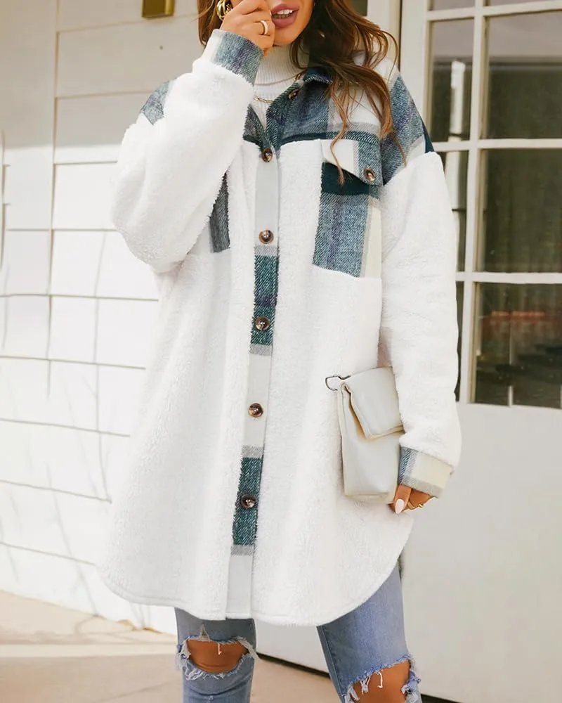 FSHAOES Womens 2024 Winter Coats Fuzzy Fleece Long Jackets Plaid Shacket Button Down Shirts Lightweight Outwear Cardigan