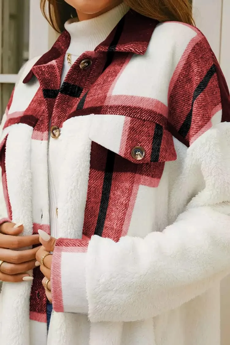 FSHAOES Womens 2024 Winter Coats Fuzzy Fleece Long Jackets Plaid Shacket Button Down Shirts Lightweight Outwear Cardigan