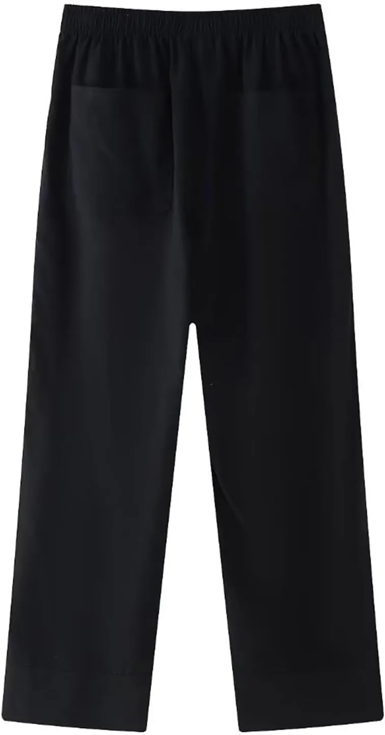 FZYLQY Womens Linen Pants with Pockets High Waisted Palazzo Pants Belted Straight Leg Trousers 2025 Summer Beach Trousers