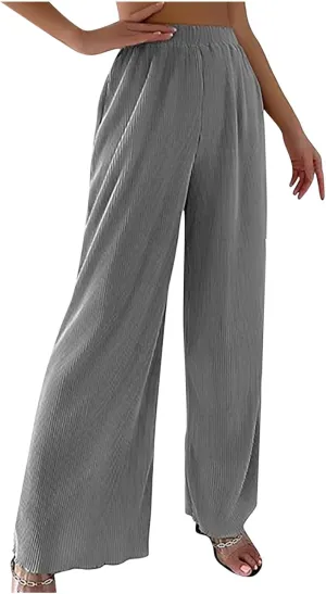 FZYLQY Women's Palazzo Pants High Waisted Boho Casual Drawstring Linen Pants Trousers with Pockets Linen Blend Cargo Pants