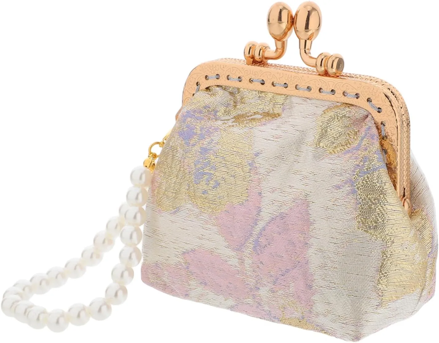 Gatuida Elegant Flower Pearl Brooches Chinese Handbag Silk Fabric Coin Purse for Daily Wedding Travel