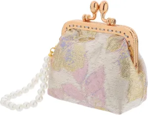 Gatuida Elegant Flower Pearl Brooches Chinese Handbag Silk Fabric Coin Purse for Daily Wedding Travel