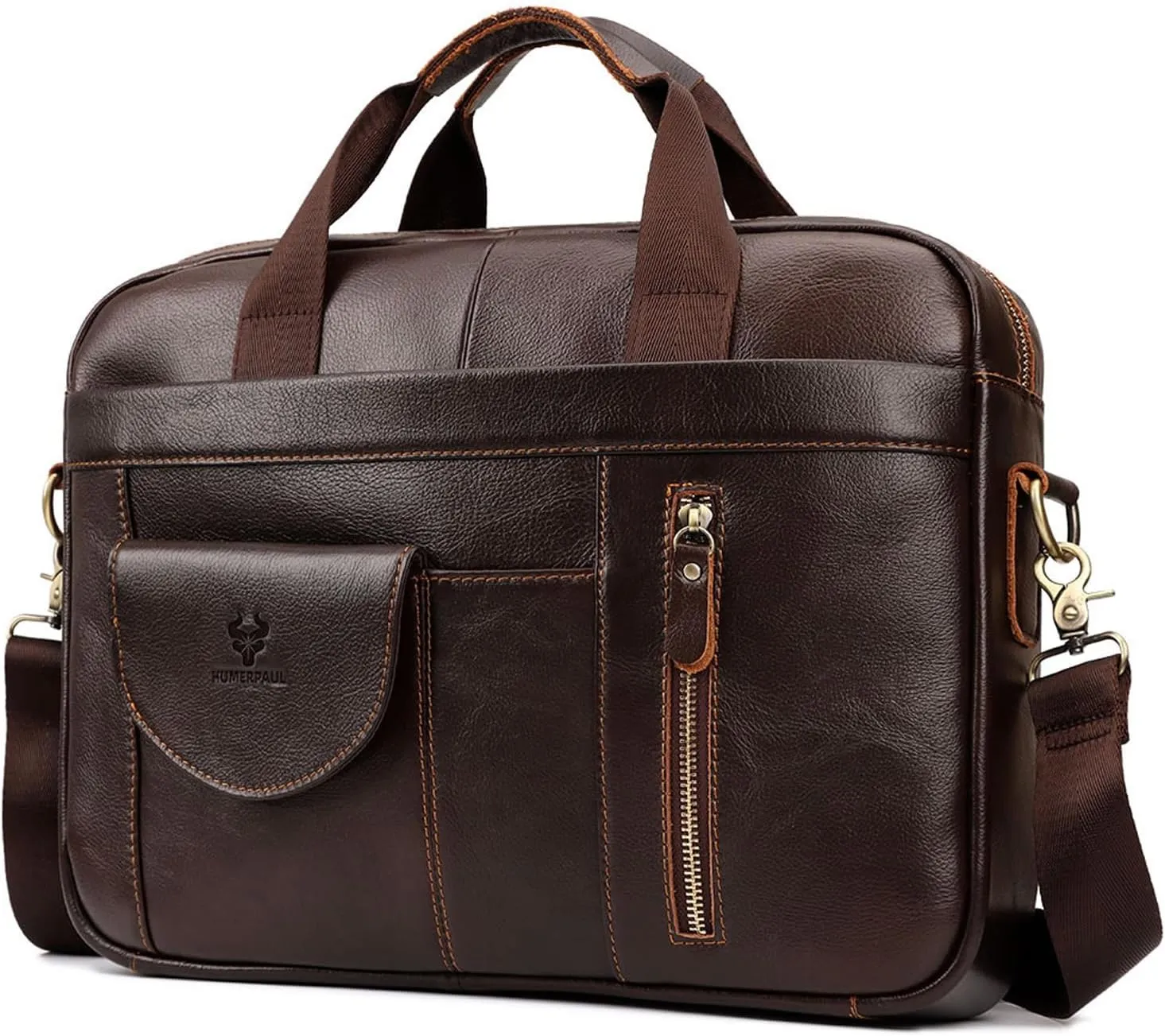 Genuine Leather Briefcase, with Multiple Pockets, Adjustable Shoulder Strap, Versatile Design for Business, Travel, and Work