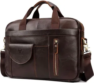 Genuine Leather Briefcase, with Multiple Pockets, Adjustable Shoulder Strap, Versatile Design for Business, Travel, and Work