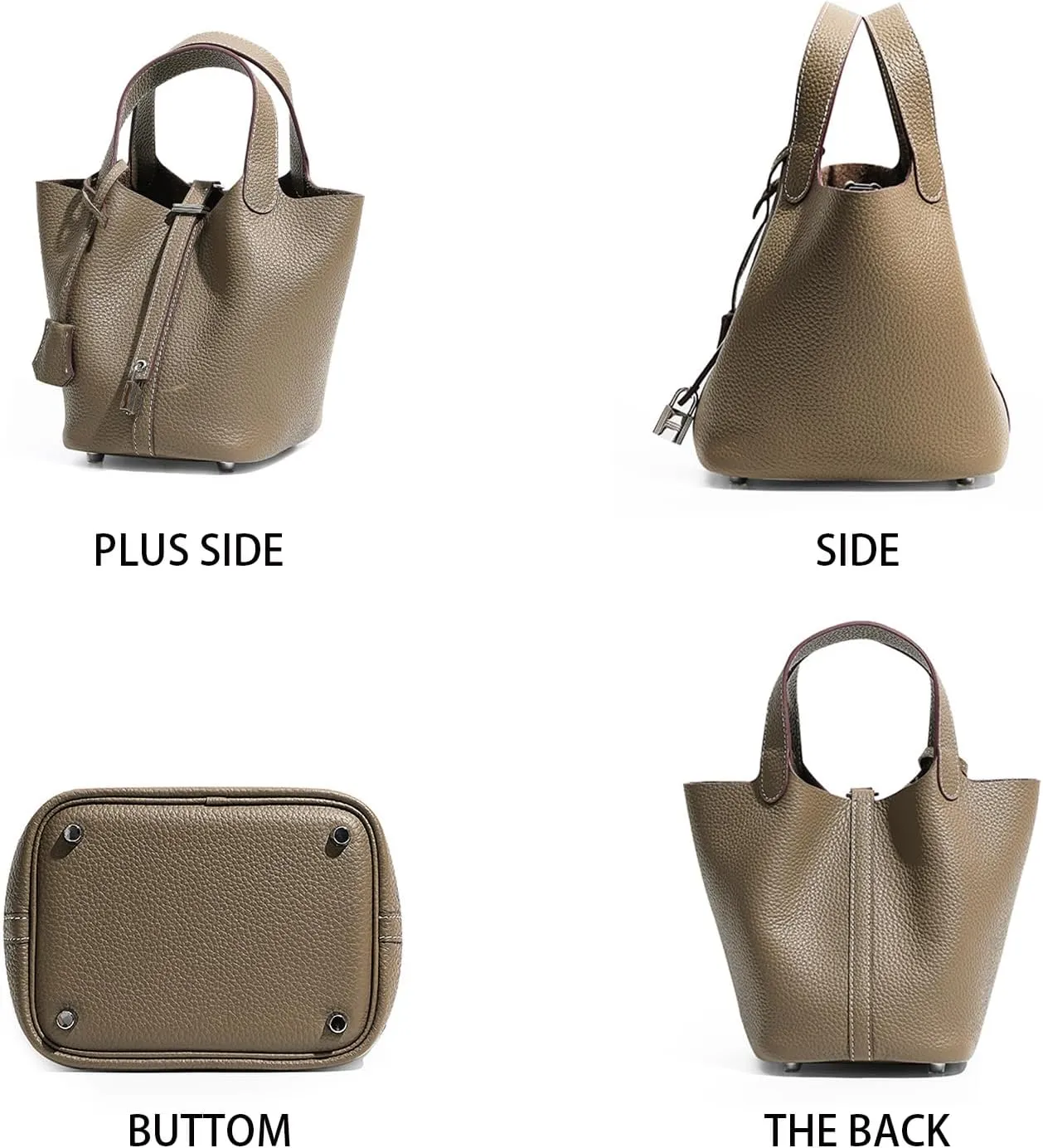 Genuine Leather Bucket Bag Purse For Women Handbag With Lock Design Versatile Shoulder Bag