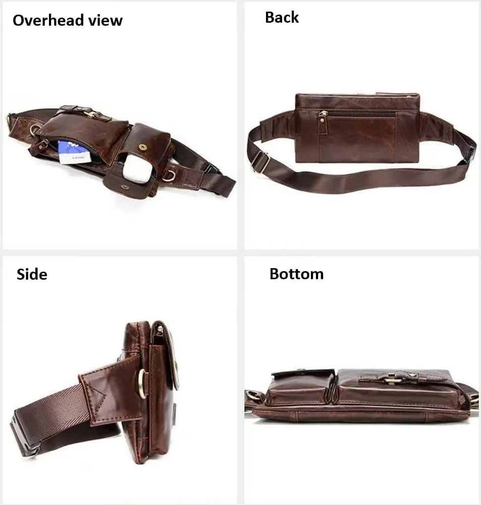Genuine Leather Fanny Pack Slim Cowhide Waist Pack satchel Adjustable Waistband Travel Outdoor (CRAZY HORSE BROWN)