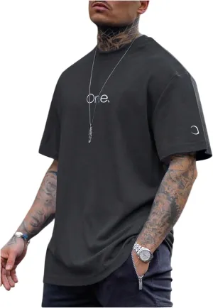 GORGLITTER Men's Crewneck T Shirt Letter Graphic Short Sleeve Casual Drop Shoulder Oversized Tee