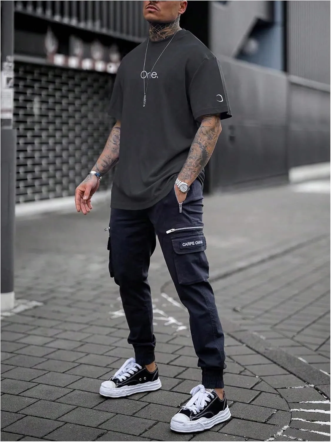 GORGLITTER Men's Crewneck T Shirt Letter Graphic Short Sleeve Casual Drop Shoulder Oversized Tee