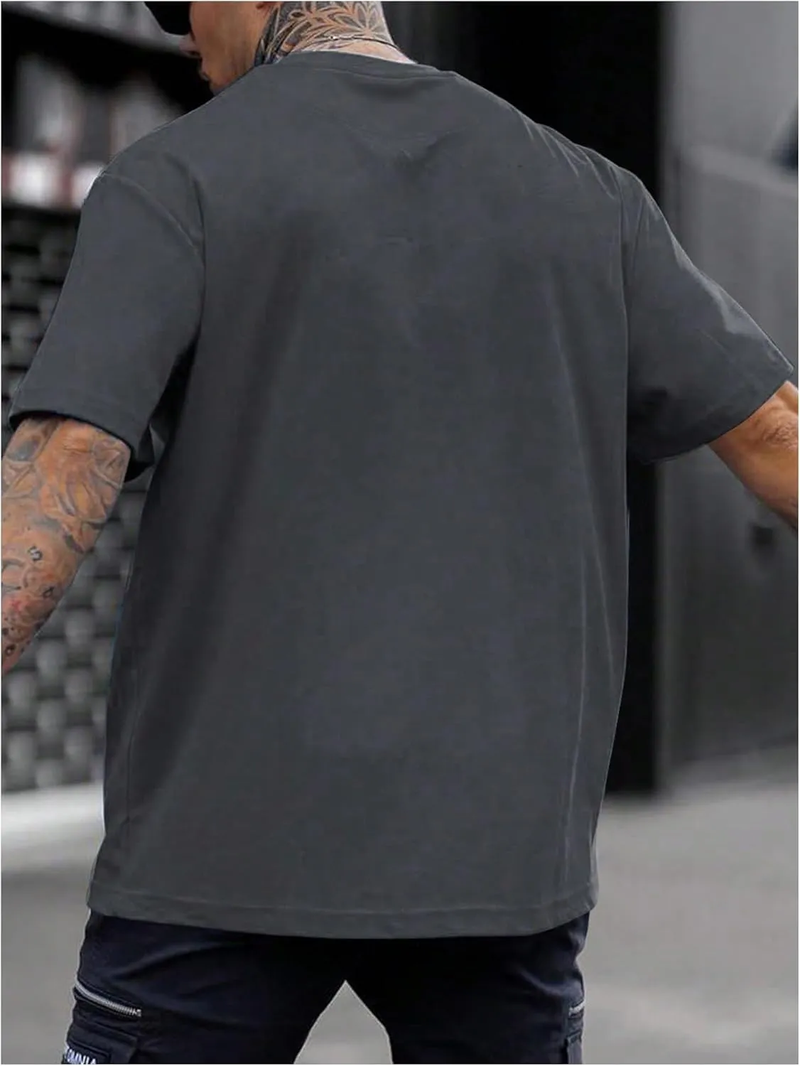 GORGLITTER Men's Crewneck T Shirt Letter Graphic Short Sleeve Casual Drop Shoulder Oversized Tee