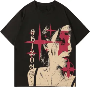 GORGLITTER Men's Y2K Graphic Print Goth T-Shirt Summer Short Sleeve Streetwear Round Neck Tees Shirt
