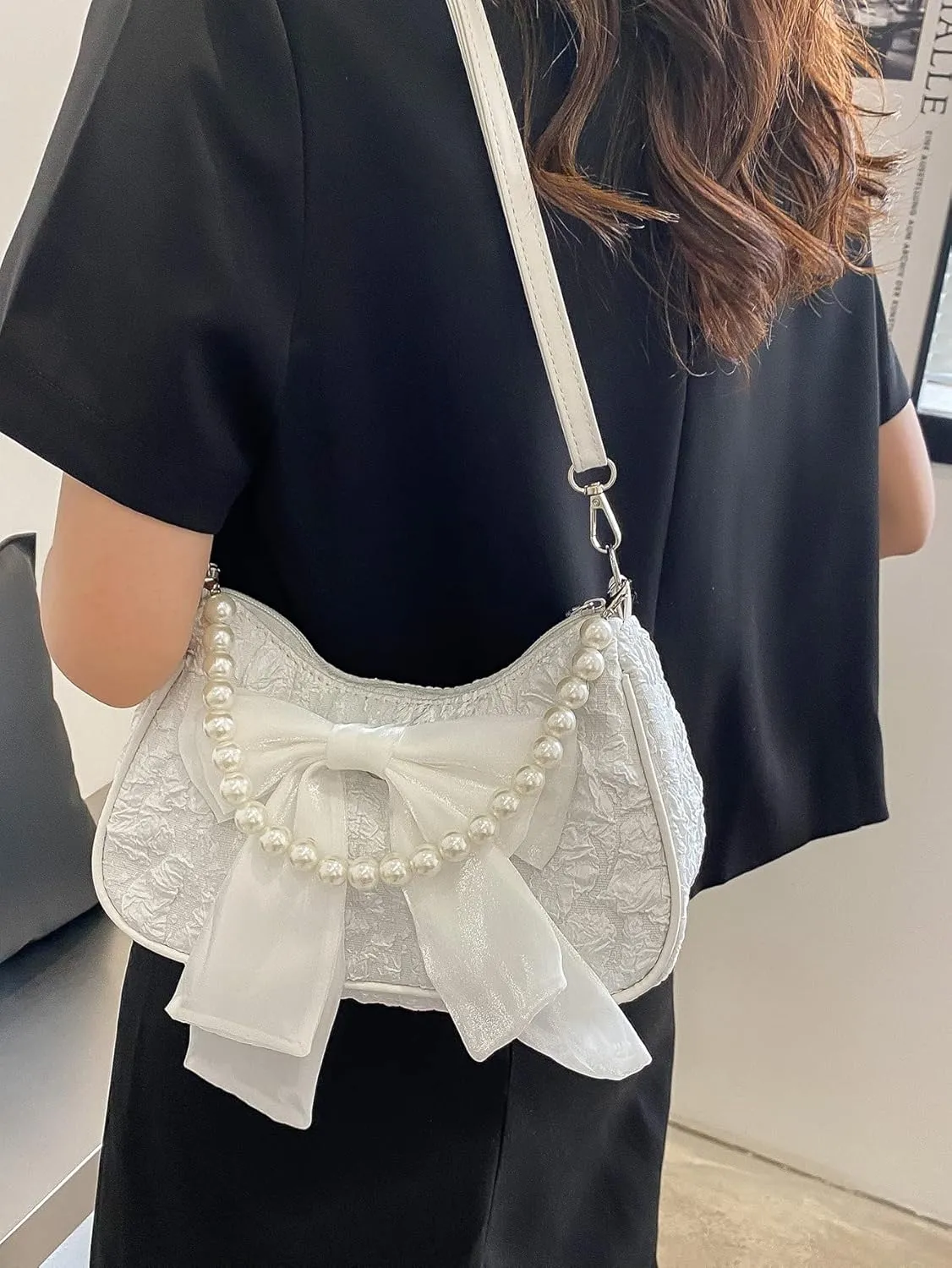 GORGLITTER Women's Bow Coquette Purse Sweet Pearl Shoulder Bag Evening Clutch Handbag Trendy 2025
