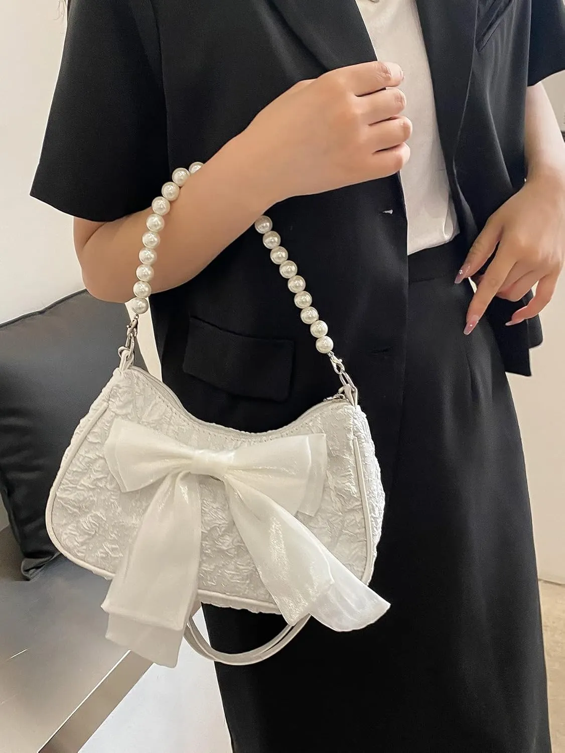 GORGLITTER Women's Bow Coquette Purse Sweet Pearl Shoulder Bag Evening Clutch Handbag Trendy 2025