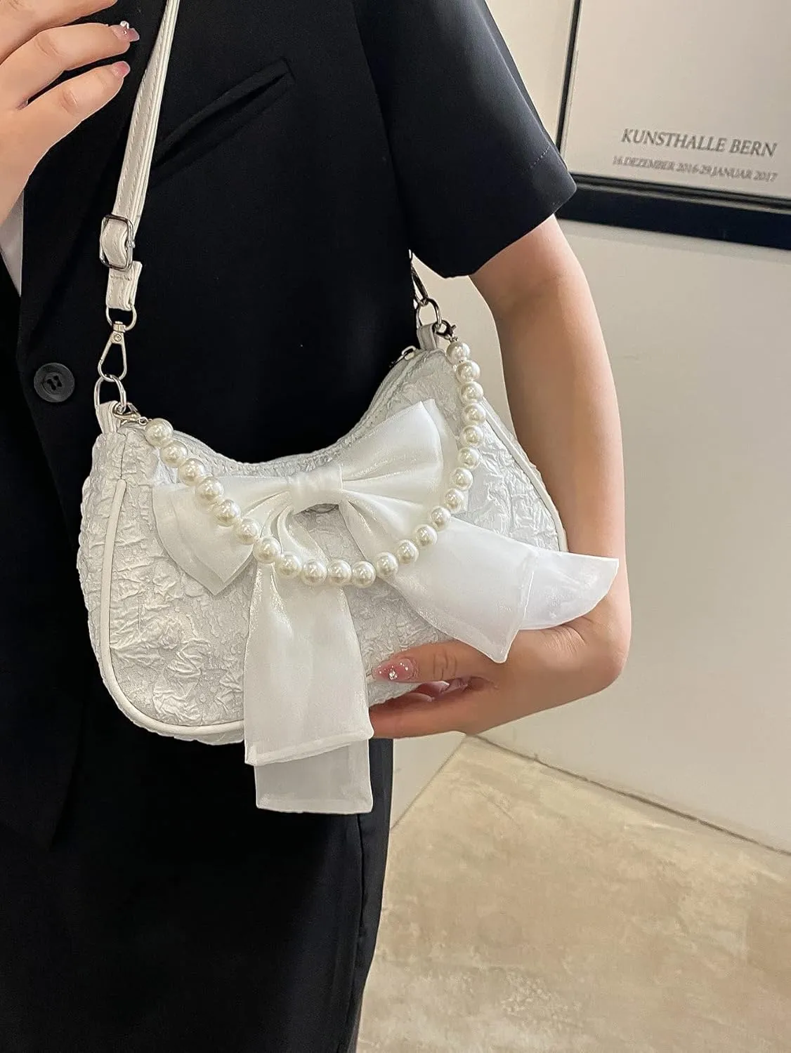 GORGLITTER Women's Bow Coquette Purse Sweet Pearl Shoulder Bag Evening Clutch Handbag Trendy 2025