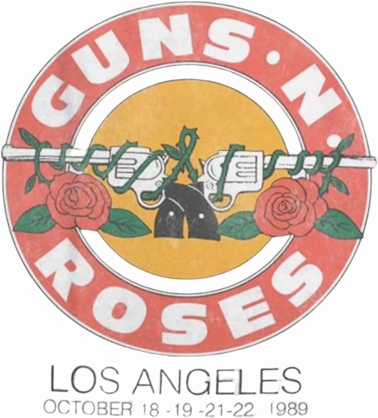 Guns N' Roses Los Angeles Oct. '89 Adult White Short Sleeve T Shirt Vintage Style 80s Music Graphic Tees