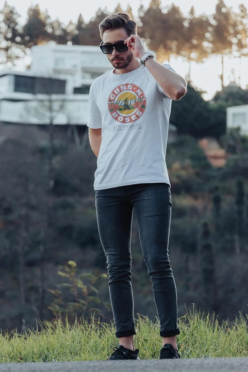 Guns N' Roses Los Angeles Oct. '89 Adult White Short Sleeve T Shirt Vintage Style 80s Music Graphic Tees