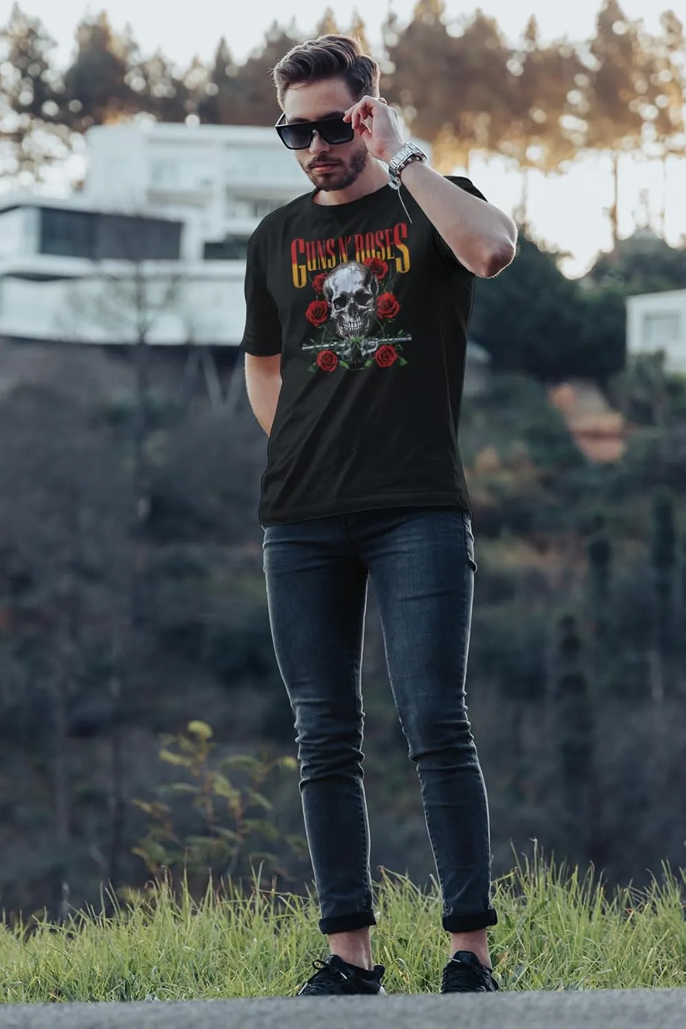 Guns N'Roses T Shirt 87-88 Tour Front & Back Print Adult Black 80s Rock Band Vintage Style Graphic Tees