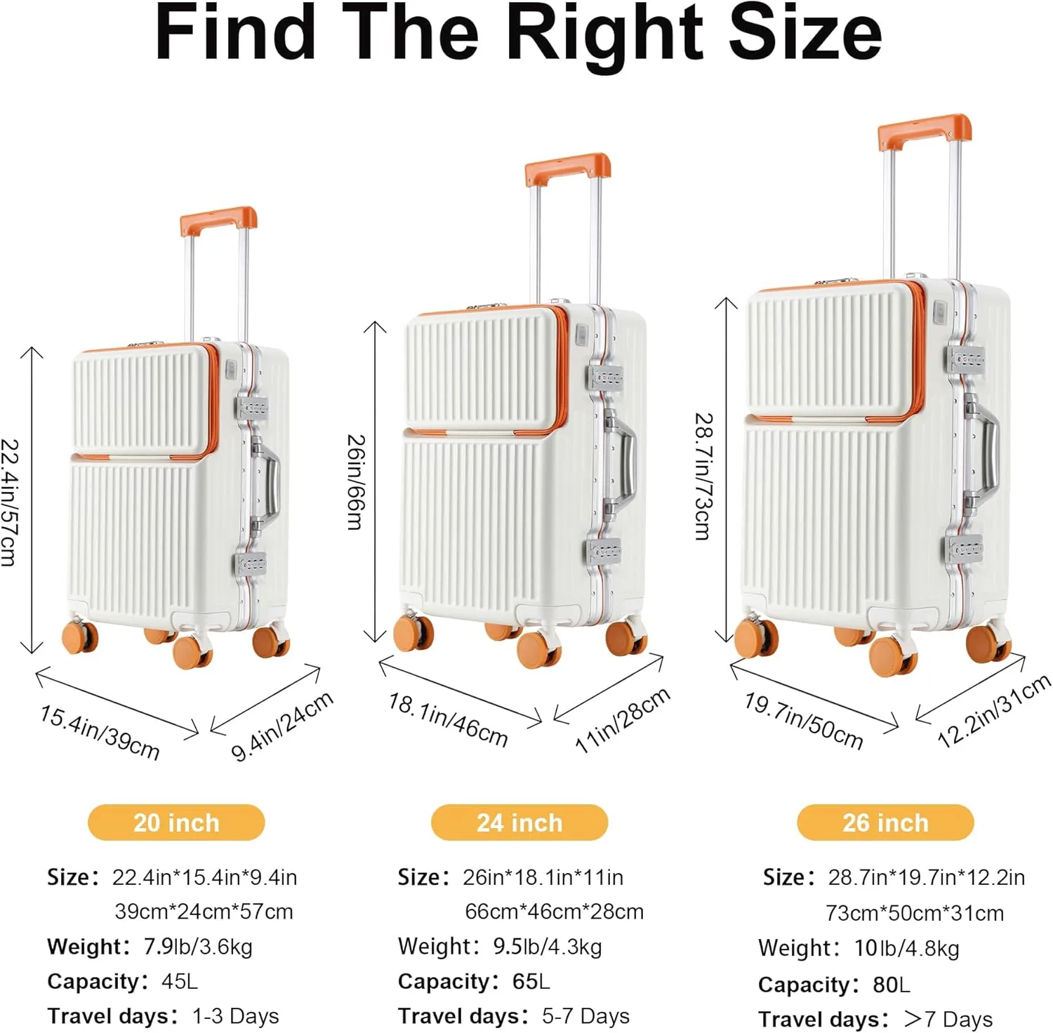 Hard Shell Luggage 20 Inch Travel Luggage, Carry-On Luggage Spinner TSA with Lid, PC ABS Aluminum FrameLightweight Travel Luggage 20'' 24'' 26'' Carry-On (orange, 20 inch)